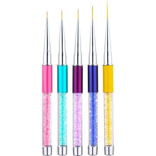 5x Detail Paint Brush Set UV Gel Nail Liner Rhinestone Handle Nail Pen Set for