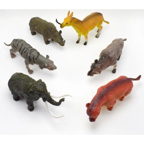6Pcs Kids Simulation Mammoth Saber Tooth Tiger Rhinoceros Prehistoric Animal Model Childrens Educational Toy For Boy Gift