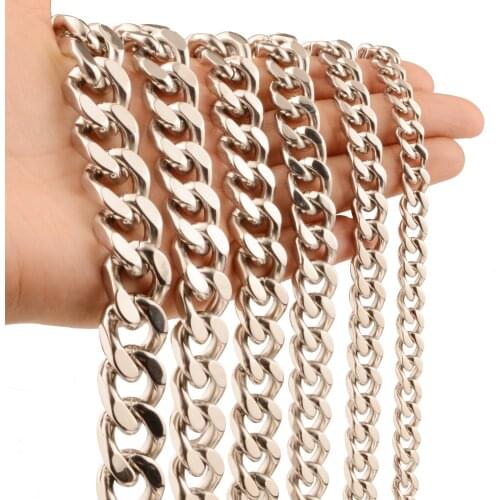 7/9/11/13/15/17mm Hip Hop Jewelry Men Chain Silver Color Stainless Steel Cuban Chain Necklace for Men Curb Cuban Link Chain