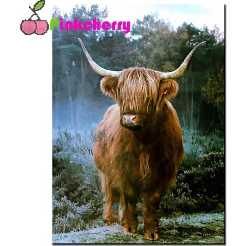 Diamond Embroidery Dutch Highland Cattle Full Square Mosaic Needlework Diamond Painting Brown cow Cross Stitch Decor k1136