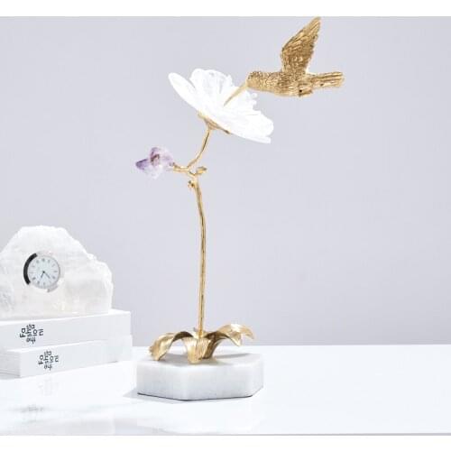 Bronze Bird Nature Crystal Art Craft Ornaments Creative Luxury Nordic Living Room Tabletop Home Decoration