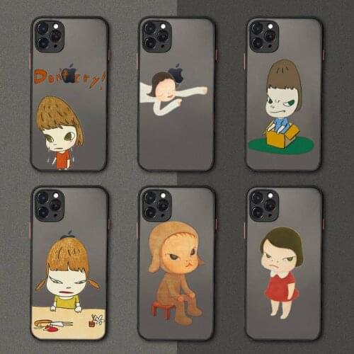 Art Cartoon Yoshitomo Nara Phone Case Black Transparent Matte For IPhone 7 8 11 12 S Mini Pro X XS XR MAX Plus Cover Shell