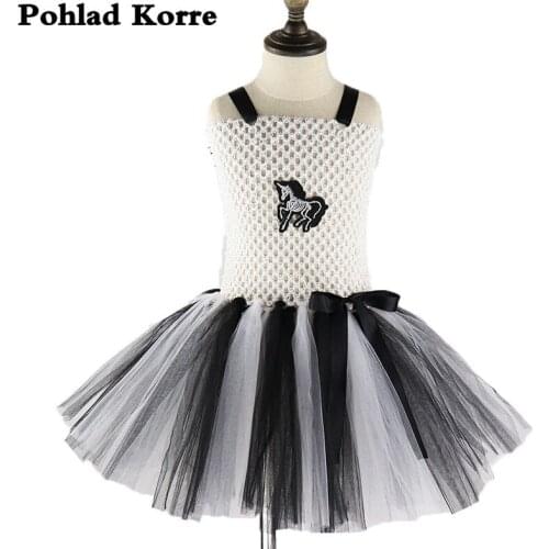 Black White Horse Unicorn Dresses Baby Girls Tutu Dress Tulle Cosplay Birthday Party Halloween Costume Children Clothes Vestidos