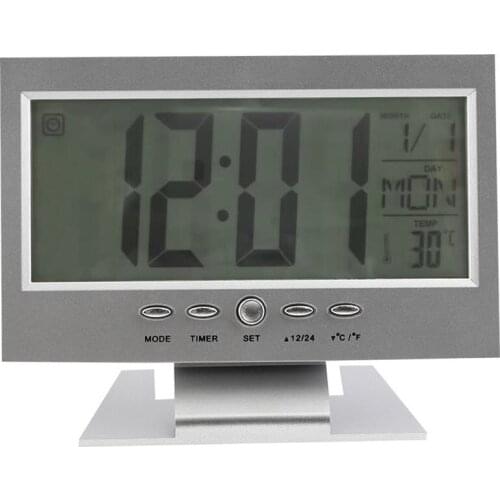 Digital Clock Voice Control Back-light Table LCD Alarm Clock Temperature Monitor Calendar With Thermometer Weather Station Black