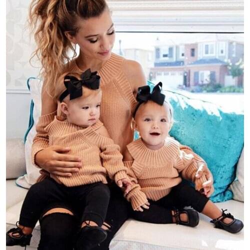 Kids Parents Matching outfits Mommy And Me Sweater Mother And Daughter Off-Shoulder Sweater Family Matching Clothes