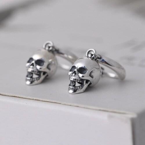 FNJ Punk Skull Earrings 925 Silver Original Pure S925 Sterling Silver Drop Earring for Women Jewelry