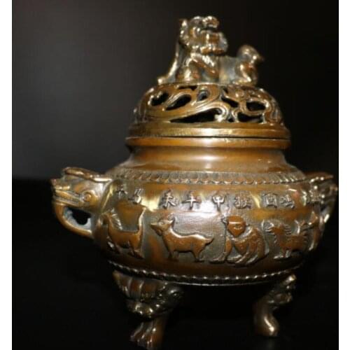 China brass twelve zodiac incense burner crafts statue