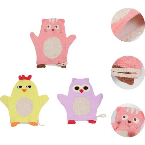 3pcs Lovely Baby Bath Mitt Washcloths Gloves Cartoon Cotton Towel Scrubber