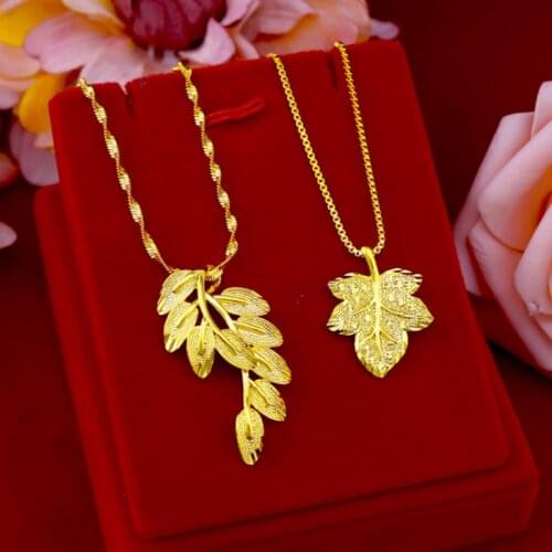 Korean Fashion Sand Gold Necklace For Women Japanese Wholesale Yellow Gold Color Solid Leaves Pendant Necklace Anniversary Gift