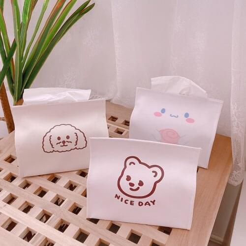 Tissue Dispenser Box Case Container PU Leather Cartoon Smile Bear Home Car Towel Pumping Napkin Papers Bag Holder Kitchen Office