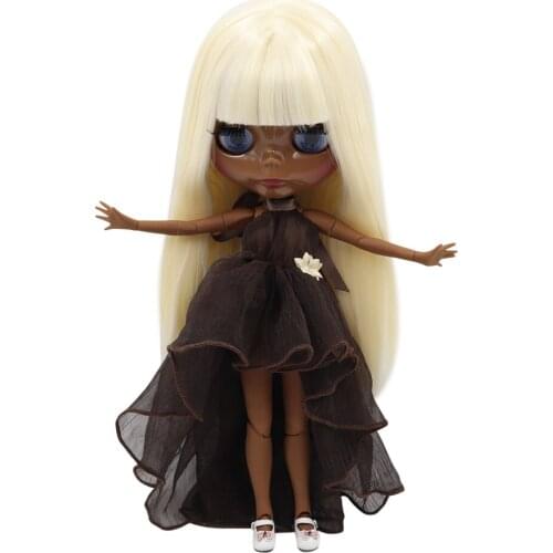 ICY DBS Blyth doll Super dark skin joint body black Glossy face Gold straight hair. No.BL340