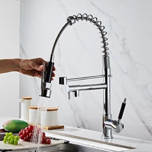 Brass Kitchen Faucet Vessel Sink Mixer Tap Spring Dual Swivel Spouts Hot and Cold Water Mixer Tap Bathroom Faucets