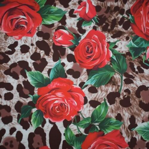 Leopard rose digital painting mess satin fabric for dress telas por metros tissu au metre tissus tecido tela shabby chic tecidos