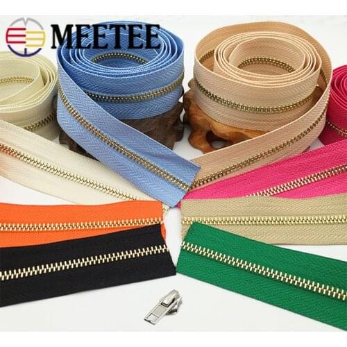 Meetee 1/3M 3# Metal Zippers Code Loading Coil Gold Teeth Zips for Clothing Purse Zip Repair Kit DIY Garment Sew Zipper Material