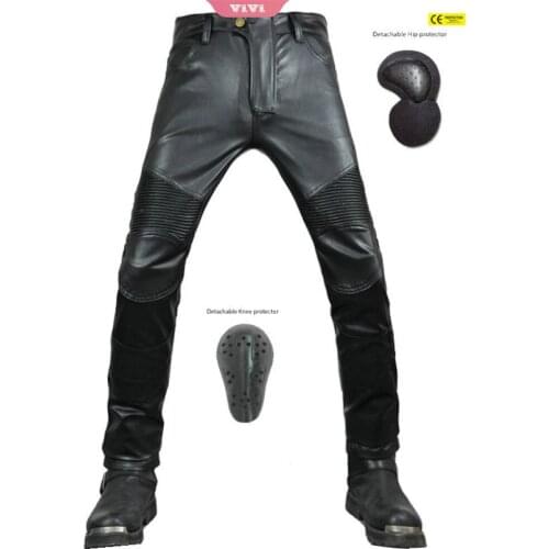 Mens Motorcycle Leather Pants Knight Straight Slim Pants Waterproof And Drop-proof Elastic Trousers With Pads
