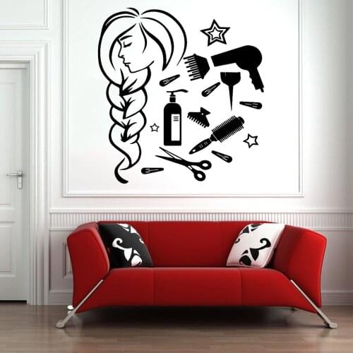 Hair Salon Wall Art Sticker Modern Vinyls Wall Decals Home Decoration Accessories For Living Room Woman Room Wallpaper Y913