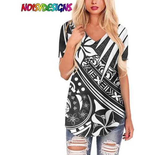 NOISYDESIGNS Fashion Female T-shirt with Samoa Floral Tattoo Polynesian Tribal Summer Short Sleeve Tees Tshirt Women Casual Tops