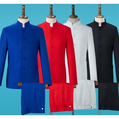 News Singer Show Stage Costume For Men Chinese Tunic Suit Jacket Pants Chorus Derformance Clothing Standing Collar Suit VDB4009