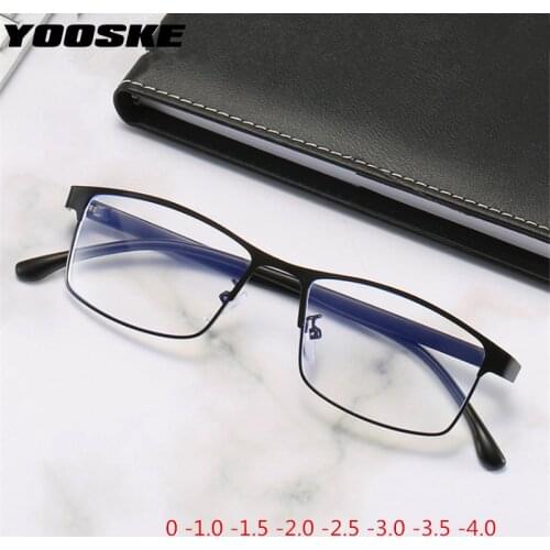 YOOSKE Finished Myopia Glasses Women Men Retro Business Nearsighed Glasses Metal Frame Square Students Short Sight Eyewear -1.5
