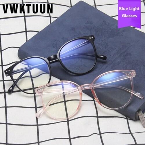 VWKTUUN Myopia Eyeglasses Frame Women Men Round Anti Blue Light Glasses Rivet Frame Korean Style Blue Light Blocking Glasses