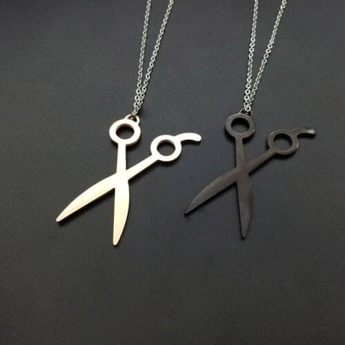 2019 Stainless Steel Hairdresser Tools Scissors Pendant Necklace Barber Shop Jewelry Charms Necklace for Women Men Gift Collar