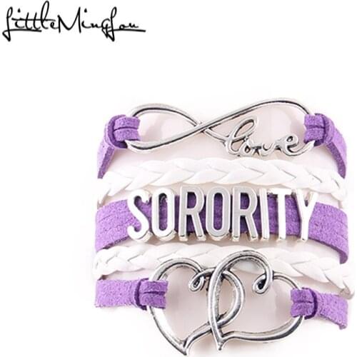 Little MingLou 5 styles Infinity love Sorority Bracelet Heart Charm bracelets & bangles for women leather braid sister jewelry