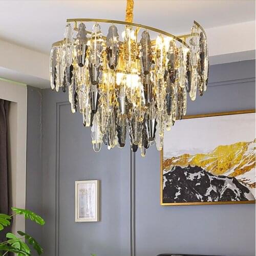 Luxury crystal chandelier Modern simple living room lamp K9 crystal decorative lamp soot/clear light mixed color