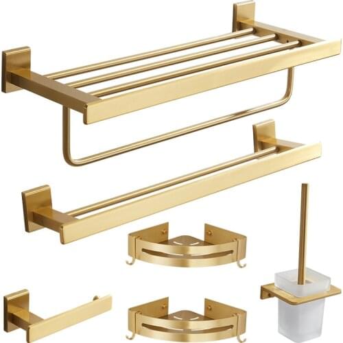 Luxury Brushed Gold Bathroom Accessories Towel Rack Toilet Paper Holder Bathroom Shelf Toothbrush Cup