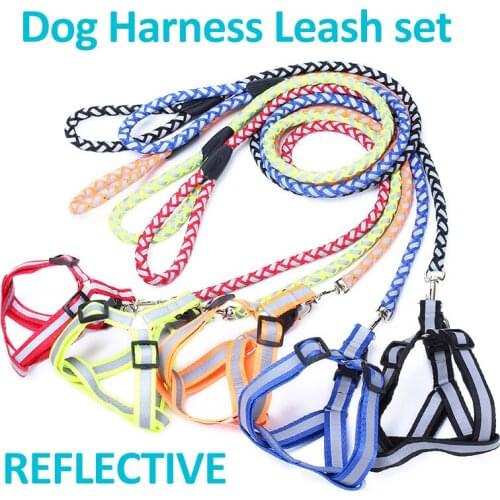 Reflective Dog Harness Leash Set Traction Round Rope Braided Large Medium Small Dog Chain Night Out Luminous Harness For Dogs