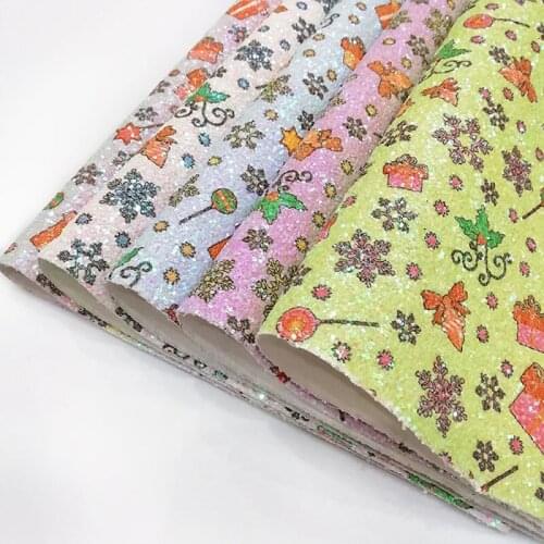 A4 Christmas Pattern Artificial Leather Fabric Sheet For Garment Bags Hair Accessories DIY Handmade Sewing Supplies