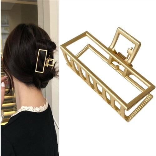 Vintage Hollow Geometric Metal Square Rectangle Hair Claws for Women Girl Kid Barrette Hairpin Hair Clips 2021 New Arrival Trend