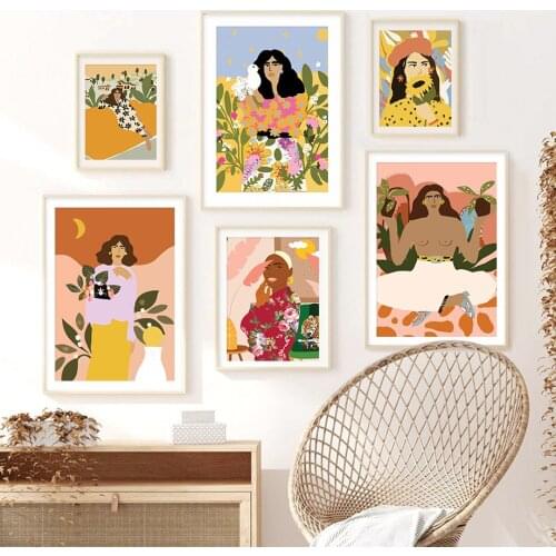 Vintage Crazy Plant Lady Girl Abstract Nordic Posters And Prints Wall Art Canvas Painting Wall Pictures For Living Room Decor