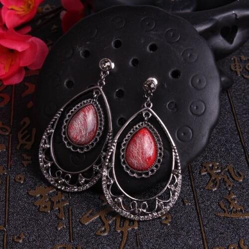 Retro palace temperament Brushed Mineral gem earring Female red exaggeration Water drop earring Hypoallergenic earrings