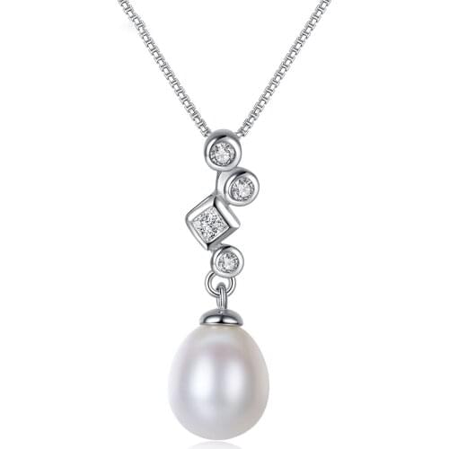 MetJakt S925 Sterling Silver 8-9mm Freshwater Pearl Micro Inlaid Zircon Simple All-match Womens Necklace
