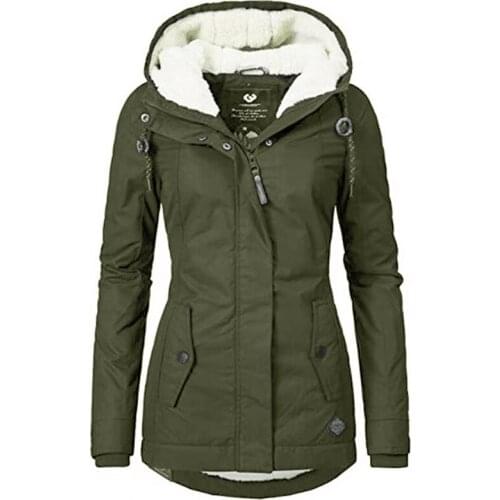 Women Winter Coat Warm Windproof Slim Outerwear Female Elastic Waist Zipper Pocket Hooded Drawstring Overcoats Autumn Clothes