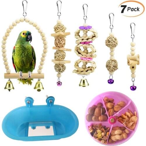 Parrot Chew Toys Bird Toy Swing Foraging Bathtub 7-Piece Set PBH200047
