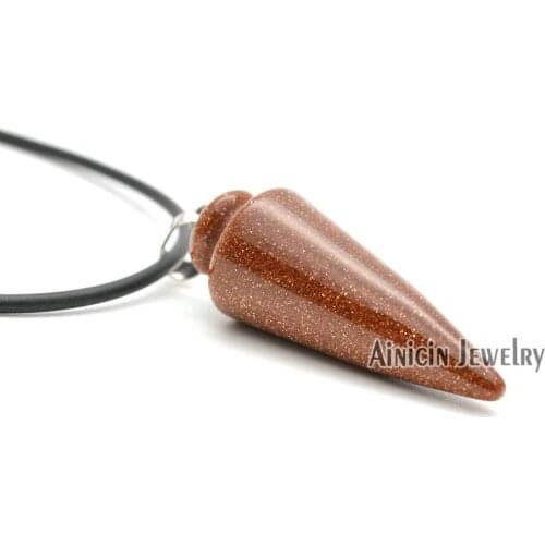 1pc Yong Boys and Girls Birthday Gift Gold Sand Stone Bullet Shape Pendant Necklace 18'' Rubber Chain