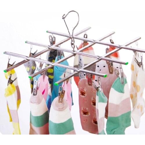 Windproof Laundry Hanger Collapsible Stainless Steel Hanging Rack 20 Clothespin