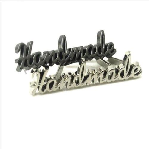 20pcs/100 pcs,4 colors 35*10mm Handmade script metal bag label,handcraft handmade letters metal label decorative for purse