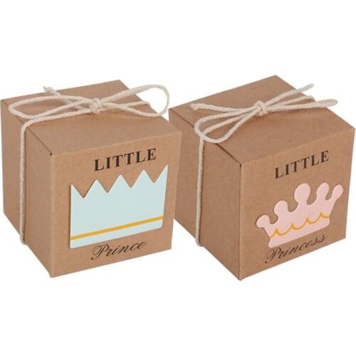 20pcs Cute Princess Prince Kraft Paper Candy Box Baby Shower Gifts For Guests Babyshower Boy Girl 1st Birthday Gift box Party