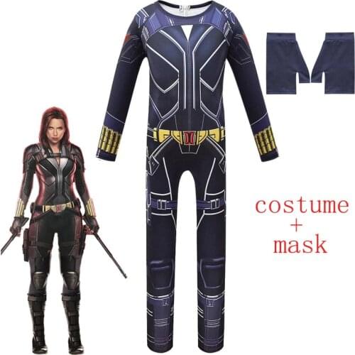 2020 Halloween Costumes for Girls Black Widow Cosplay Kids Bodysuit Zentai Battle Suit with Gloves Carnival Funny Party Clothing