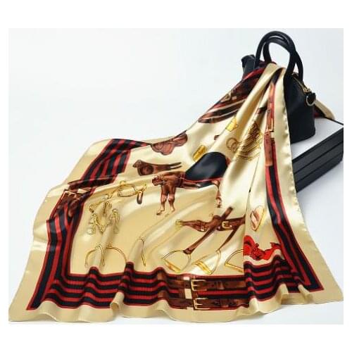 2020 NEW 90*90cm Luxury Brand Women Silk Scarves Horse Belt Printed Square Scarves Spring Summer Shawls For Ladies