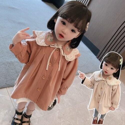 2021 Girls Baby Cotton Jackets Fashion Lace Collar Trench Coat Kids Spring Autumn Casual Wear Children Clothes Overcoats
