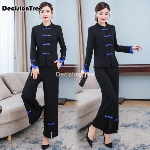 2021 vietnam aodai chinese styles top+pants set chinese cheongsam set traditional princess chinoise two pieces women tang suit