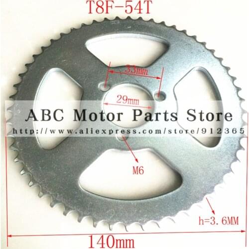 54 teeth T8F 3 screw Factory direct wholesale mini cross/scooter rear sprocket 54 teeth for T8F chain/Free shipping