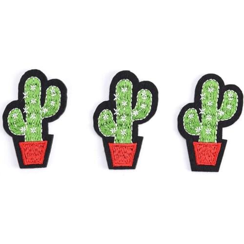 3 PCS 5.2*3.9 CM Cactus Plant Clothes Embroidered Iron On Patches For Clothing DIY Stripes Motif Appliques Parches Bordados