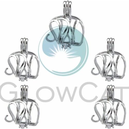 5X Pearl Cage Locket Pendants Aromatherapy Elephant Hollow out Essential Oil Diffuser Locket For DIY Necklace Jewelry
