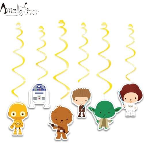 Wars Theme Ceiling Hanging Swirl Decorations Cute Star Baby Shower Kids Birthday Party Grand Event Decorations Supplies 6 PCS