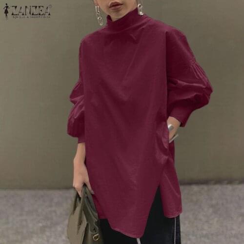 ZANZEA Fashion Elegant Buttons Down Solid Shirts Women Spring Blouse Casual Long Sleeve Tunic Tops Loose Work Blusas Femininas 7
