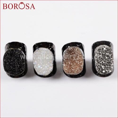 BOROSA 5PCS Gun Black Color Rainbow Titanium Druzy Ring for Women,Fashion Gems Adjustable Ring Party Gift B0890